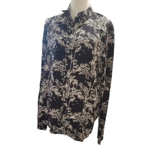 BURTON menswear london b&w button front long sleeve top shirt tiger large